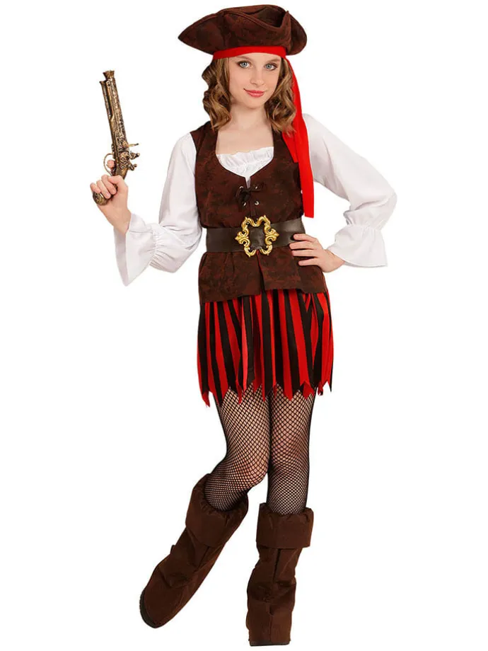 4tlg. Kostüm "Piratenmädchen der Karibik" in Weiß/ Schwarz/ Rot