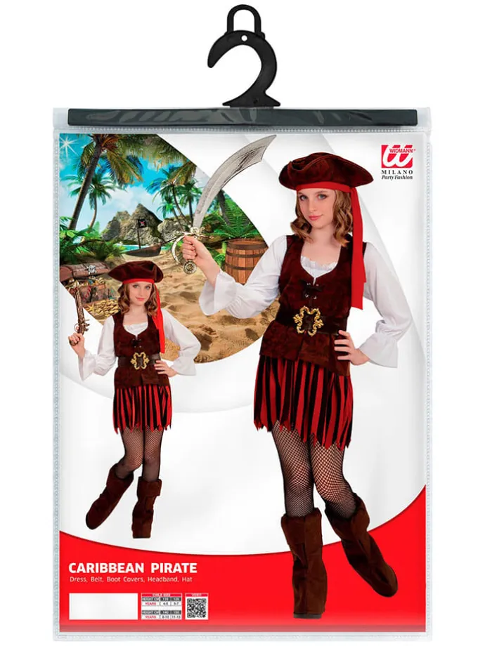 4tlg. Kostüm "Piratenmädchen der Karibik" in Weiß/ Schwarz/ Rot