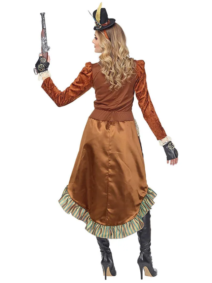 3tlg. Kostüm "Steampunk" in Hellbraun/ Blau