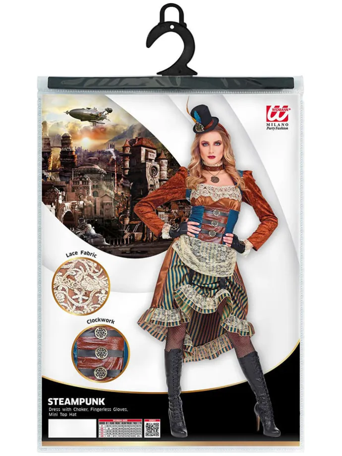 3tlg. Kostüm "Steampunk" in Hellbraun/ Blau