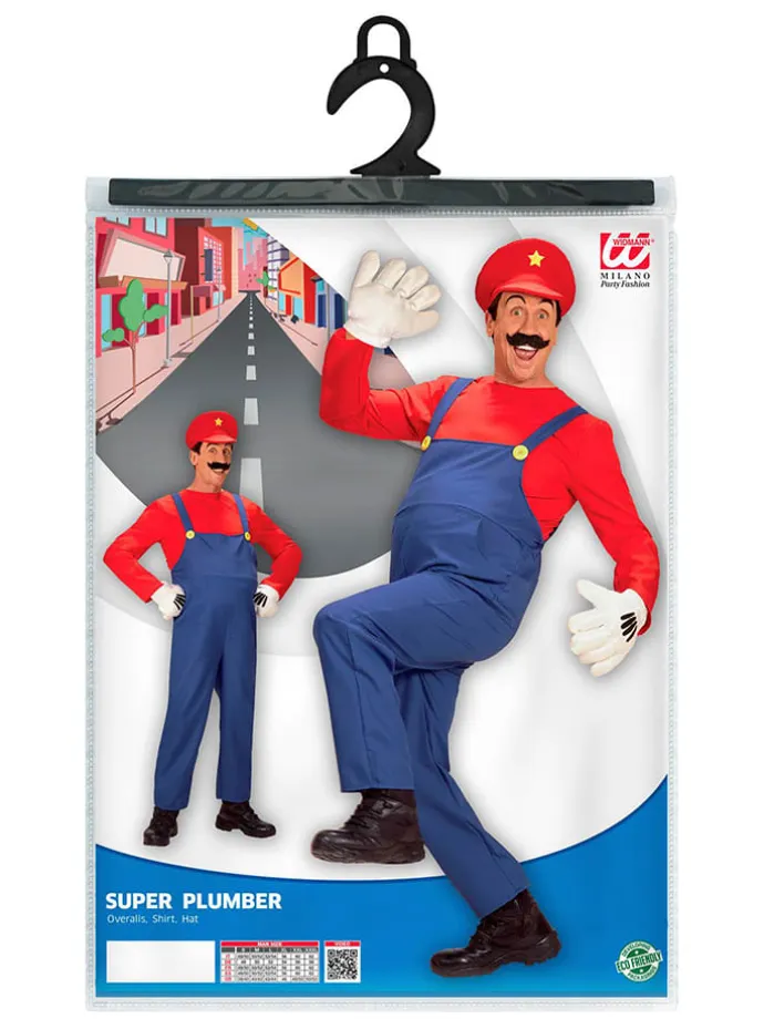3tlg. Kostüm "Super Klempner" in Rot/ Blau
