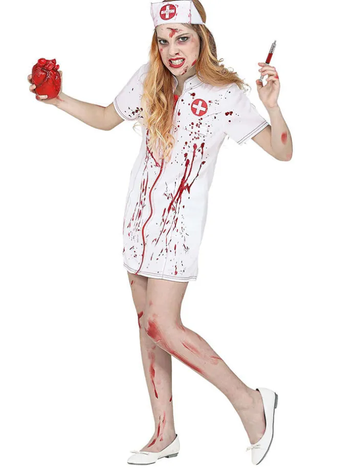 2tlg. Kostüm "ZOMBIE KRANKENSCHWESTER" in Weiß/ Rot