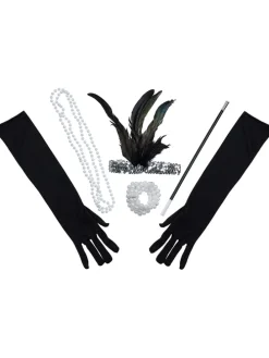 5tlg. Kostümzubehör-Set "Charleston" in Schwarz