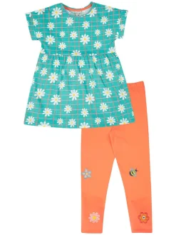 2tlg. Outfit "Delilah" in Türkis/ Orange/ Weiß