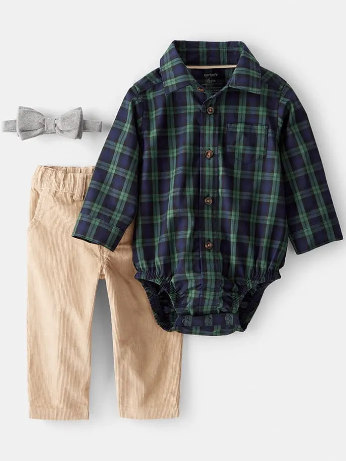 3tlg. Outfit in Beige/ Dunkelblau