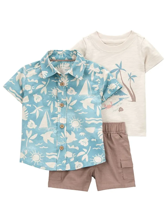 3tlg. Outfit in Hellblau/ Creme/ Hellbraun