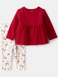 2tlg. Outfit in Rot/ Creme