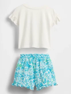 2tlg. Outfit in Weiß/ Hellblau/ Grün