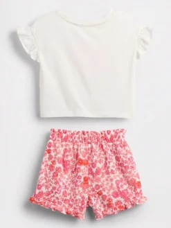 2tlg. Outfit in Weiß/ Rosa/ Rot