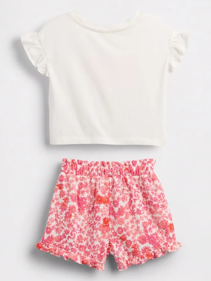 2tlg. Outfit in Weiß/ Rosa/ Rot