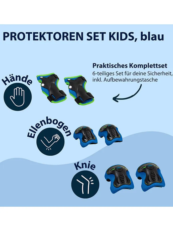 6tlg. Protektoren-Set "Kids" in Schwarz/ Blau