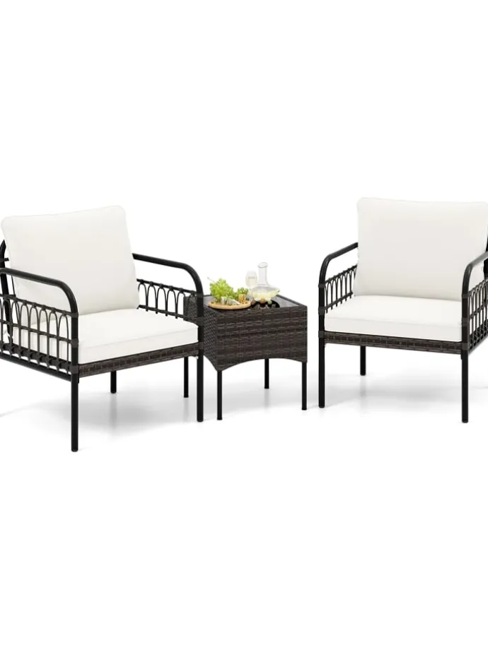 3tlg. Rattansessel Set in Weiß