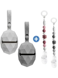 4-tlg. Schnuller-Zubehör-Set - 2x Silikon-Schnullerbox in grau,rosa