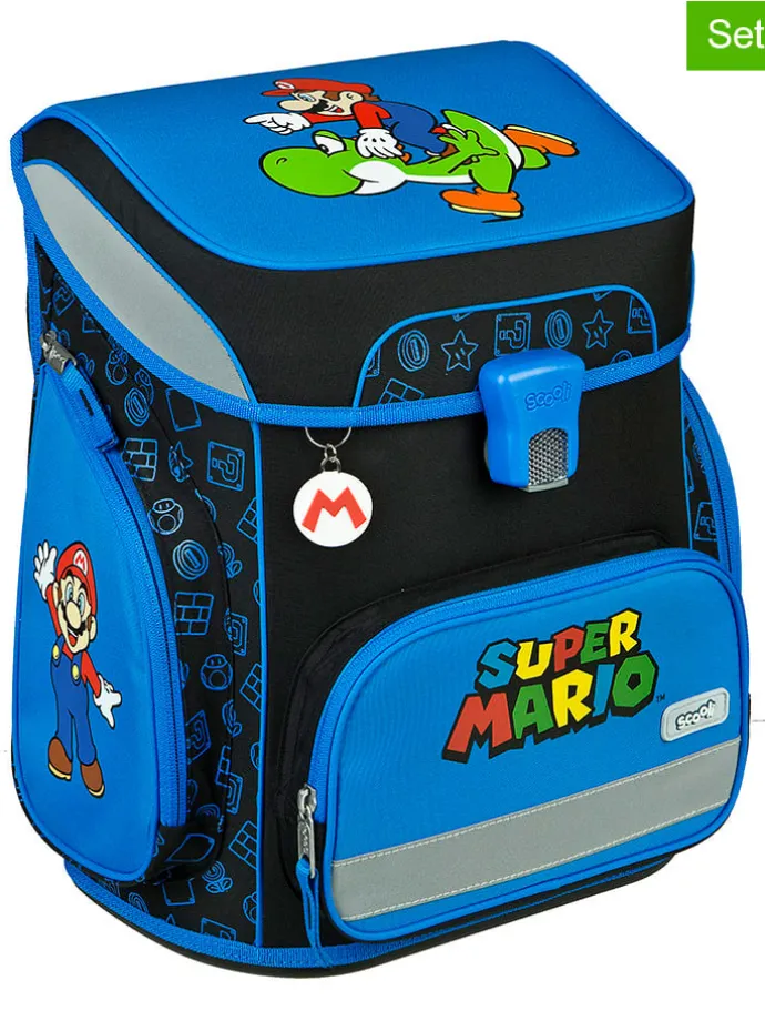 5tlg. Schulranzen-Set "EasyFit Super Mario" in Blau