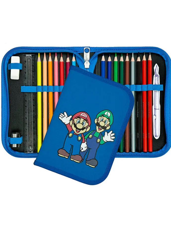5tlg. Schulranzen-Set "EasyFit Super Mario" in Blau