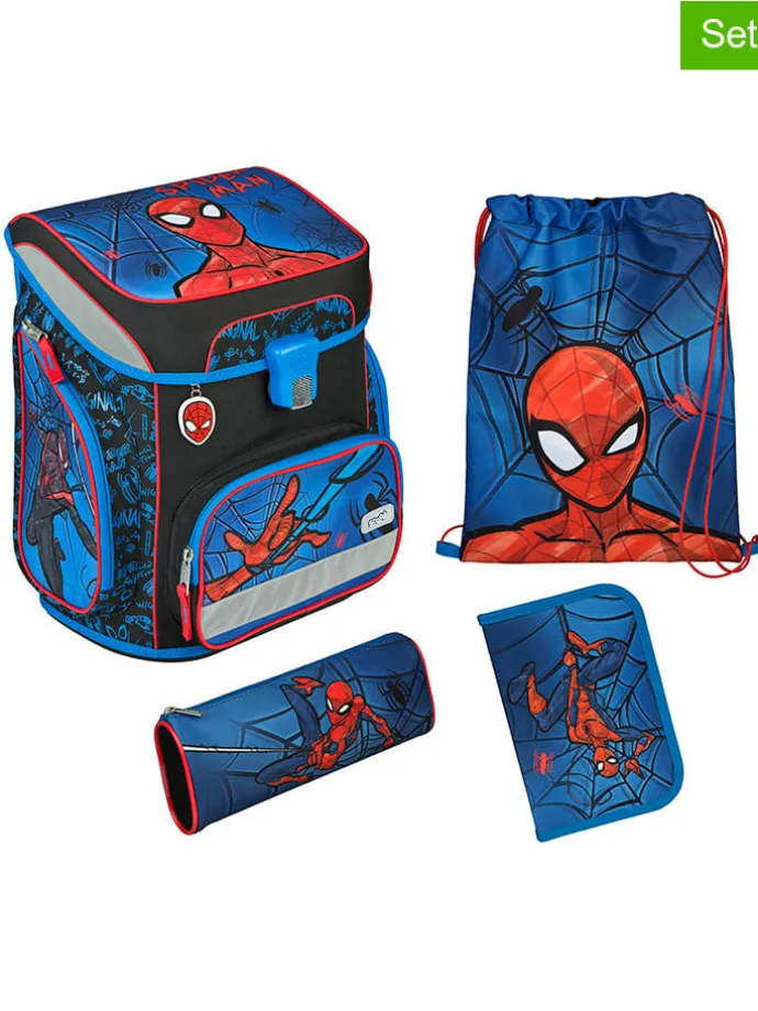 5tlg. Schulranzen-Set "EasyFit Spider-Man" in Blau - 18 l