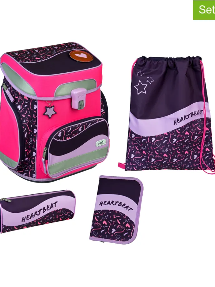 5tlg. Schulranzen-Set "EasyFit Glow Edition" in Pink/ Dunkelblau