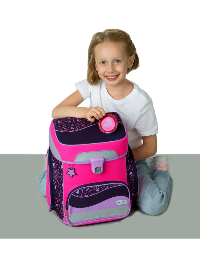 5tlg. Schulranzen-Set "EasyFit Glow Edition" in Pink/ Dunkelblau