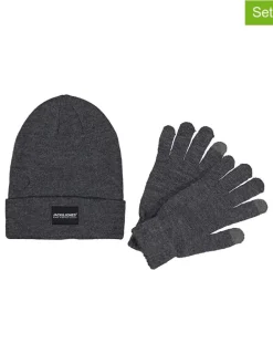 2tlg. Set: Beanie und Handschuhe in Grau