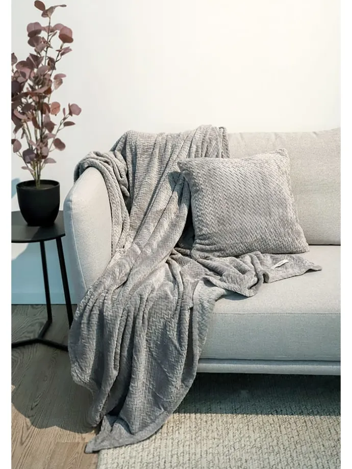 2tlg. Set: Plaid & Kissenhülle "Comfy" in Grau