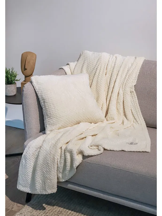 2tlg. Set: Plaid & Kissenhülle "Comfy" in Creme