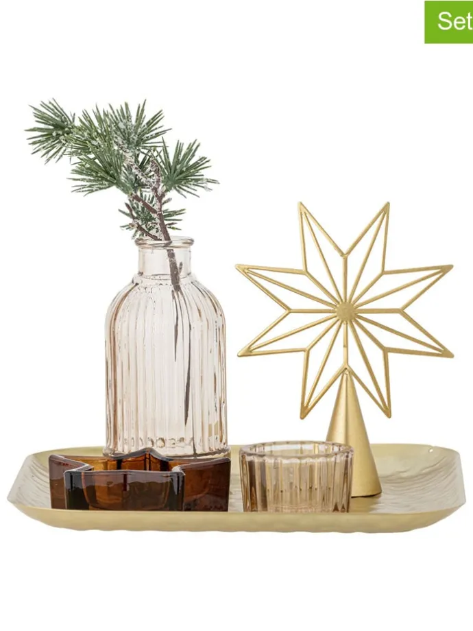 6tlg. Set: Tablett & Deko ''Sanga'' in Gold - (B)22 x (H)21 x (B)22 cm