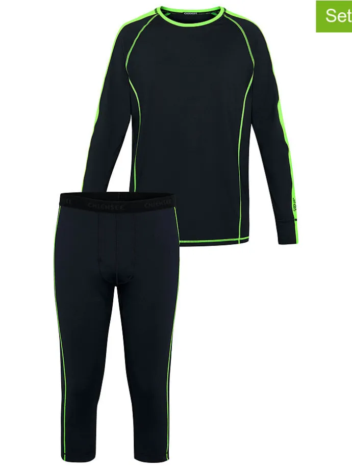 2tlg. Sportwäsche-Set in Schwarz/ Grün
