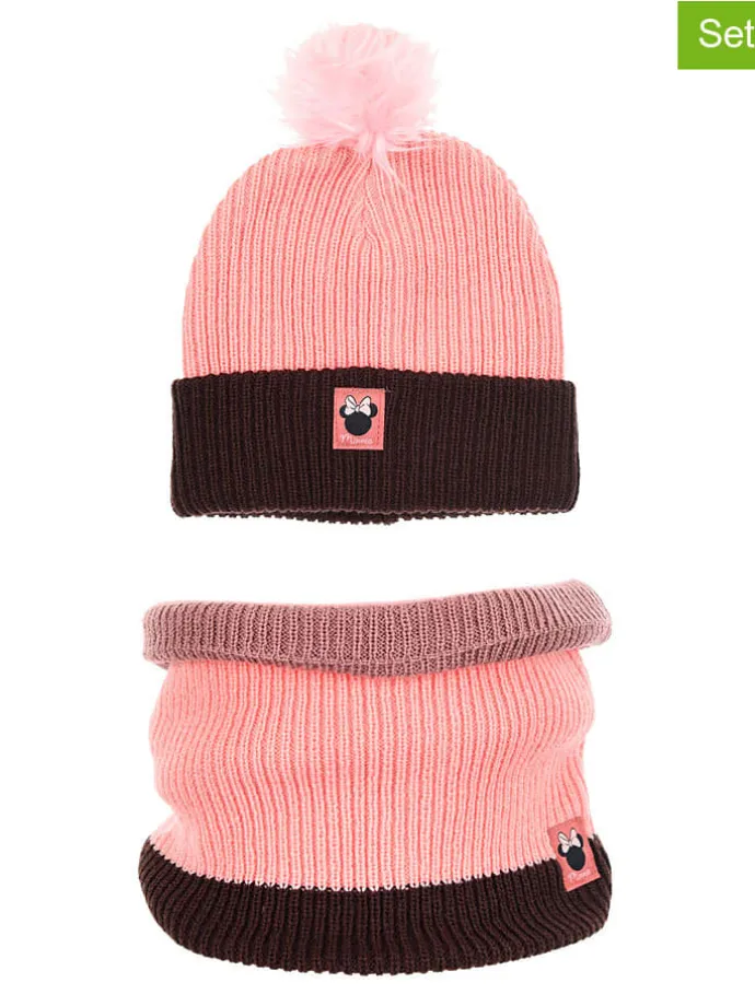 2tlg. Winteraccessoires-Set "Minnie" in Rosa/ Dunkelbraun