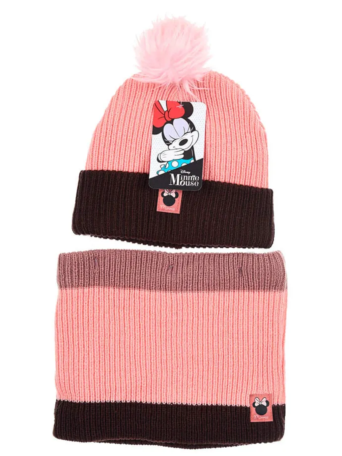 2tlg. Winteraccessoires-Set "Minnie" in Rosa/ Dunkelbraun