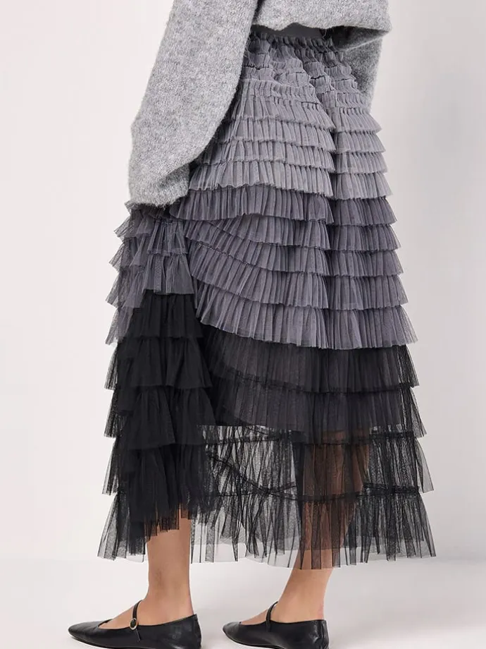 Tüllrock in Grau/ Schwarz