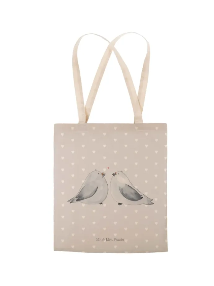 Tote Bag Turteltauben Liebe ohne Spruch in Grau Pastell