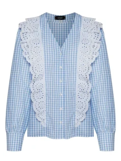 Trachtenbluse "Alison" in Hellblau/ Weiß