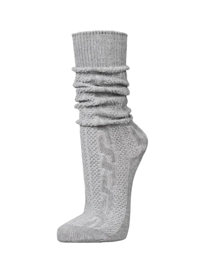 Trachtensocken Kniestrümpfe mit Zopfmuster in Grau