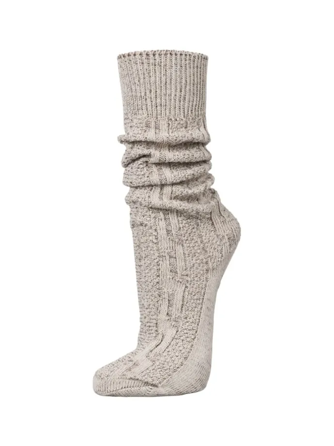 Trachtensocken Kniestrümpfe mit Zopfmuster in Beige