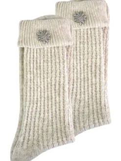 Trachtensocken mit Edelweiß-Pin in Naturmelange