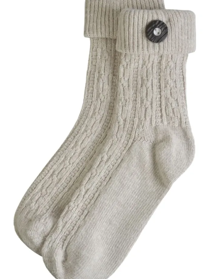 Trachtensocken mit Knopf in Naturmelange