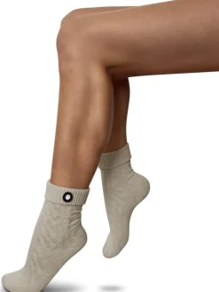 Trachtensocken mit Knopf in Naturmelange