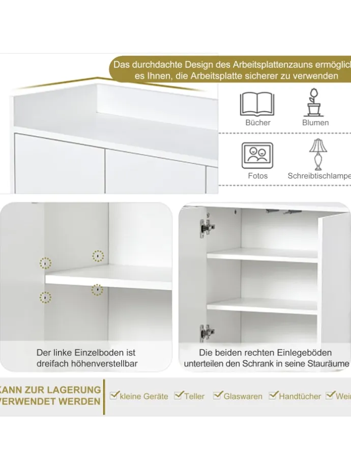 4-türiger griffloser Buffetschrank in Weiß