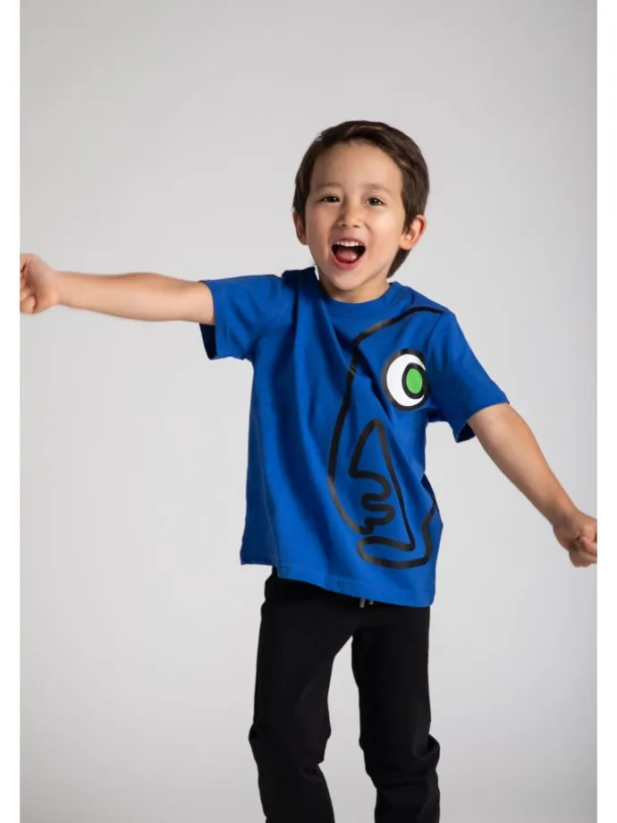 T-shirt aus Baumwolle mit kurzen Ärmeln in blau
