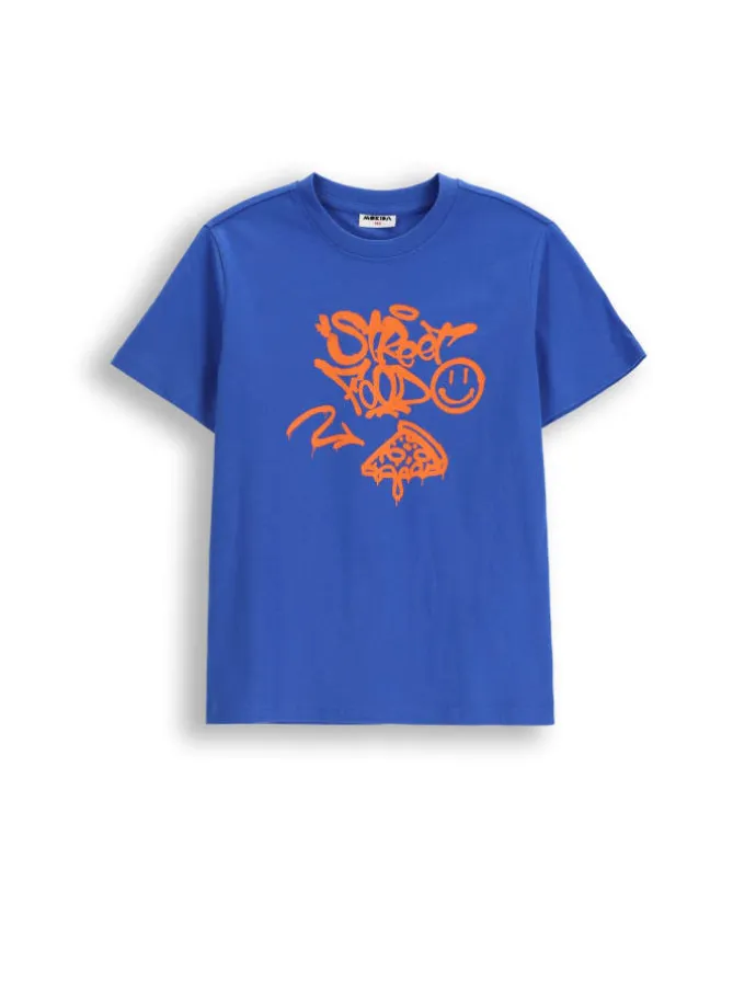 T-shirt aus Baumwolle mit kurzem Ärmel in blau