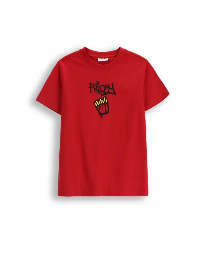 T-Shirt aus Baumwolle mit kurzen Ärmeln in rot