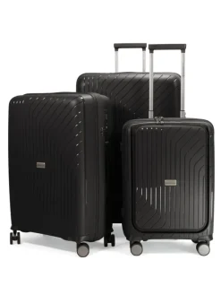 TXL - 3er Kofferset Hartschalen-Trolleys Laptop-Fach 4 Rollen TSA in Schwarz