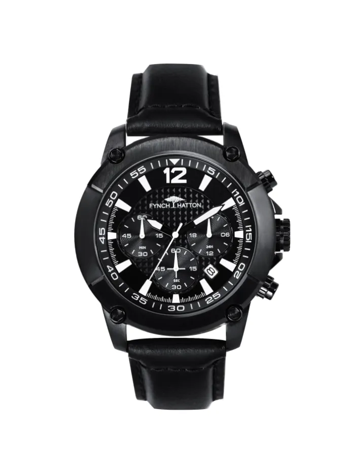 Uhr The Leather Chrono in schwarz