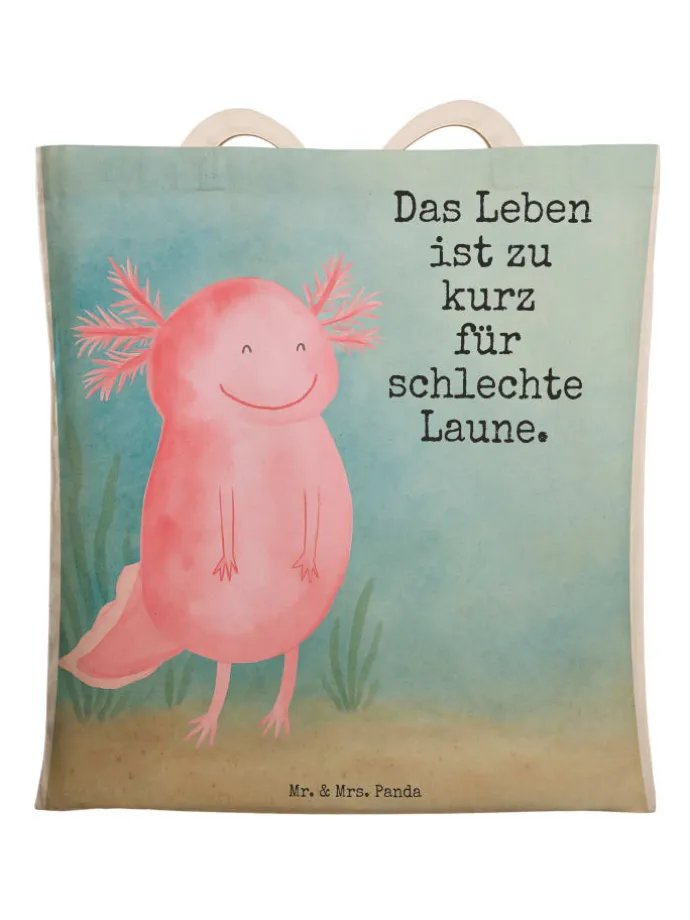 Umhängetasche Axolotl Glücklich Design mit Spruch in Weiß