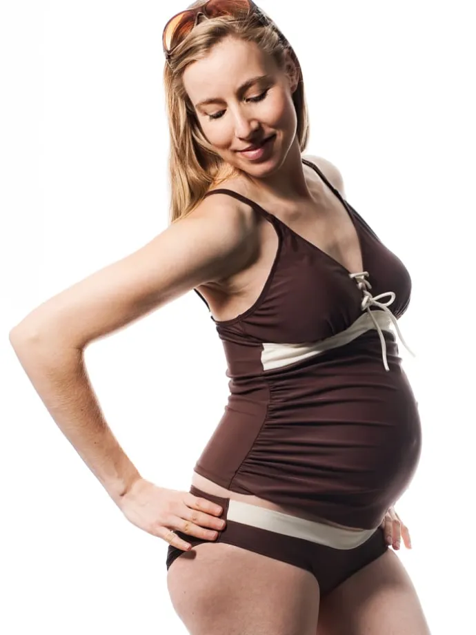 Umstandsbademode ALYSSA Tankini in Mocca-Creme