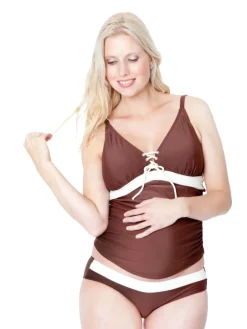 Umstandsbademode ALYSSA Tankini in Mocca-Creme