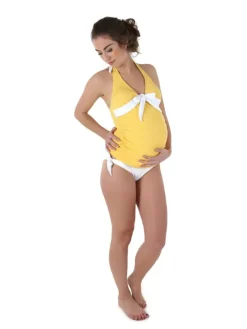 Umstandsbademode ANNIE in Gelb-weiß gepunktet maternity swimwear