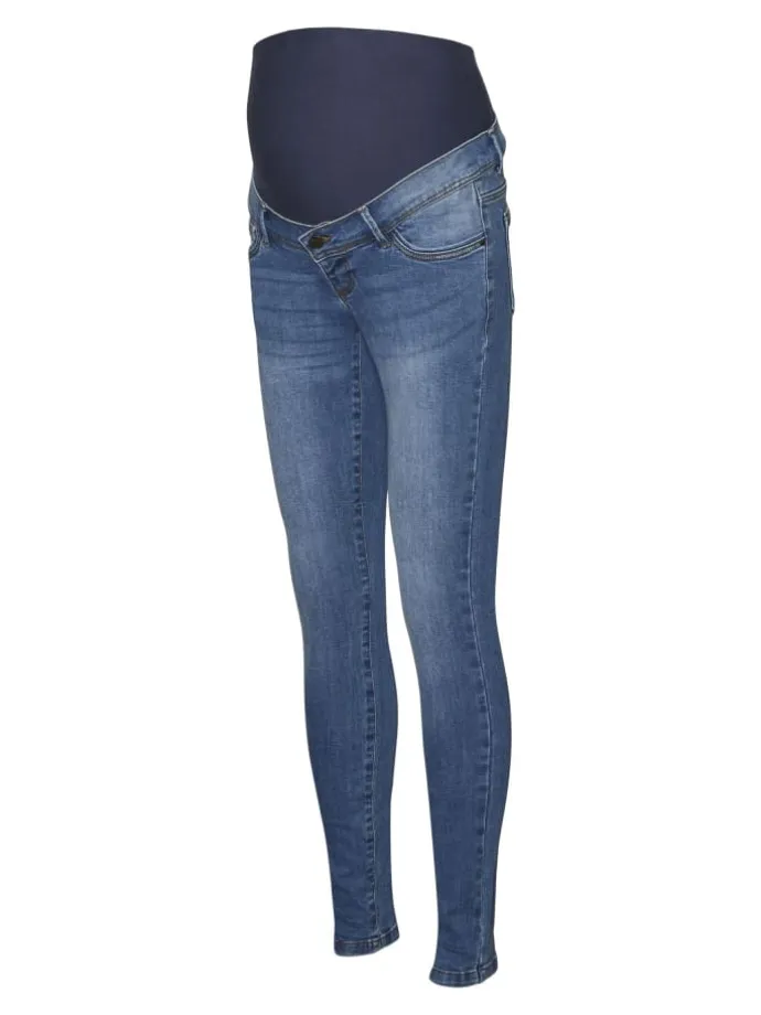 Umstandsjeans mit Slim Fit in Medium Blue Denim