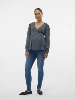 Umstandsjeans mit Slim Fit in Medium Blue Denim