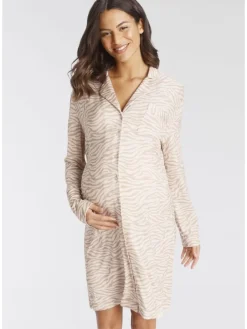Umstandsnachthemd in beige-gemustert